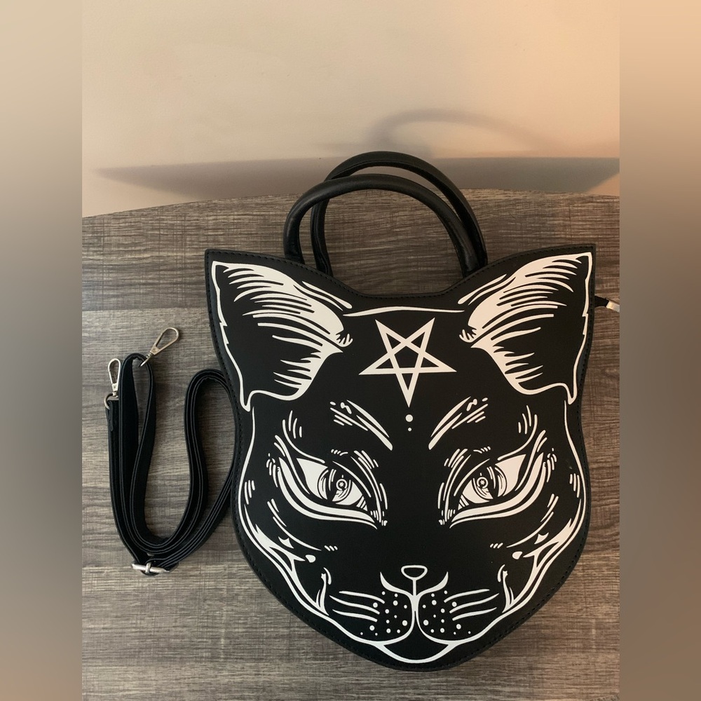 Black Cat Pentagram Handbag Crossbody Gothic Alternative Spooky Halloween